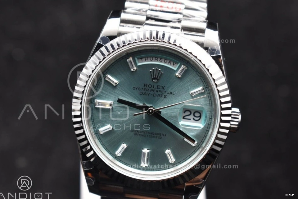 Bracelet 904L DayDate Steel President Dial A3255 40 V2 SS Blue GMF Stick On Ice 0329